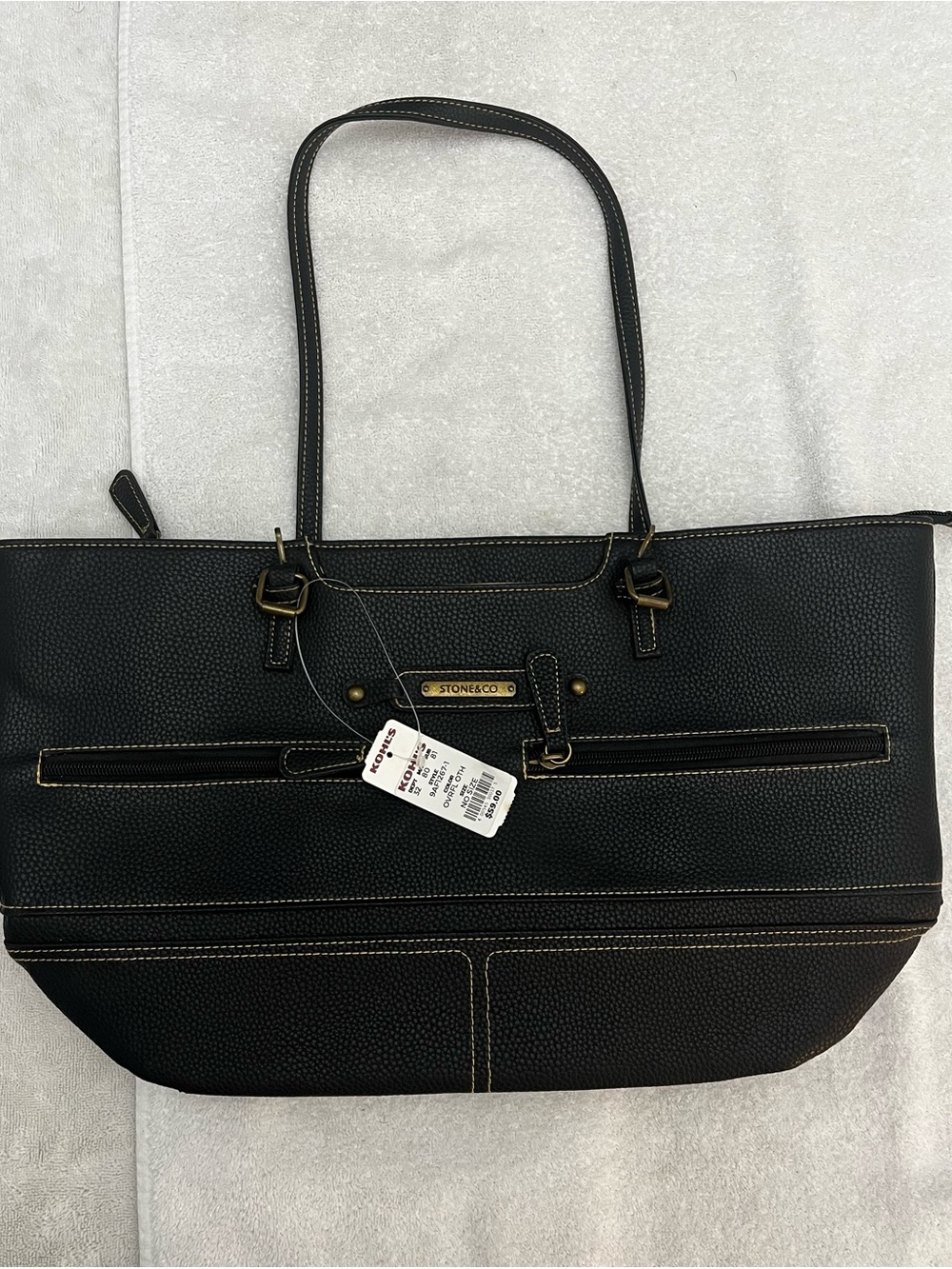 NWT Stone & Co. Kohl’s Black Tote Bag 17.5”x10” Handbag Purse MSRP $59 NEW w/Tag